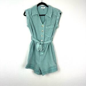 Entro | Teal Button Up Belted Romper 100% Cotton Spring Summer S